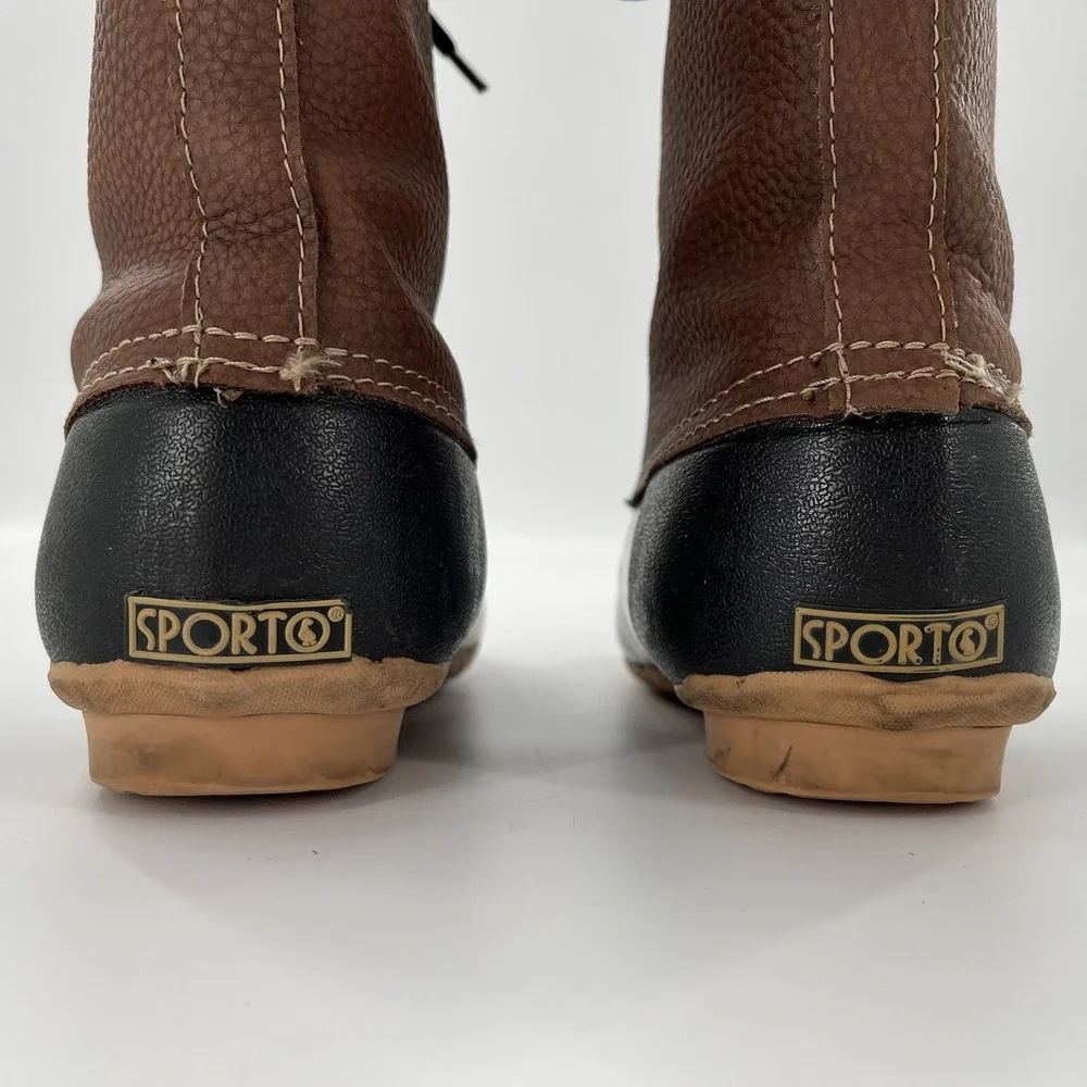 Sporto Daphne Leather Snow Duck Boot Womens 6 Black Mid Calf Black Winter‎ Laces